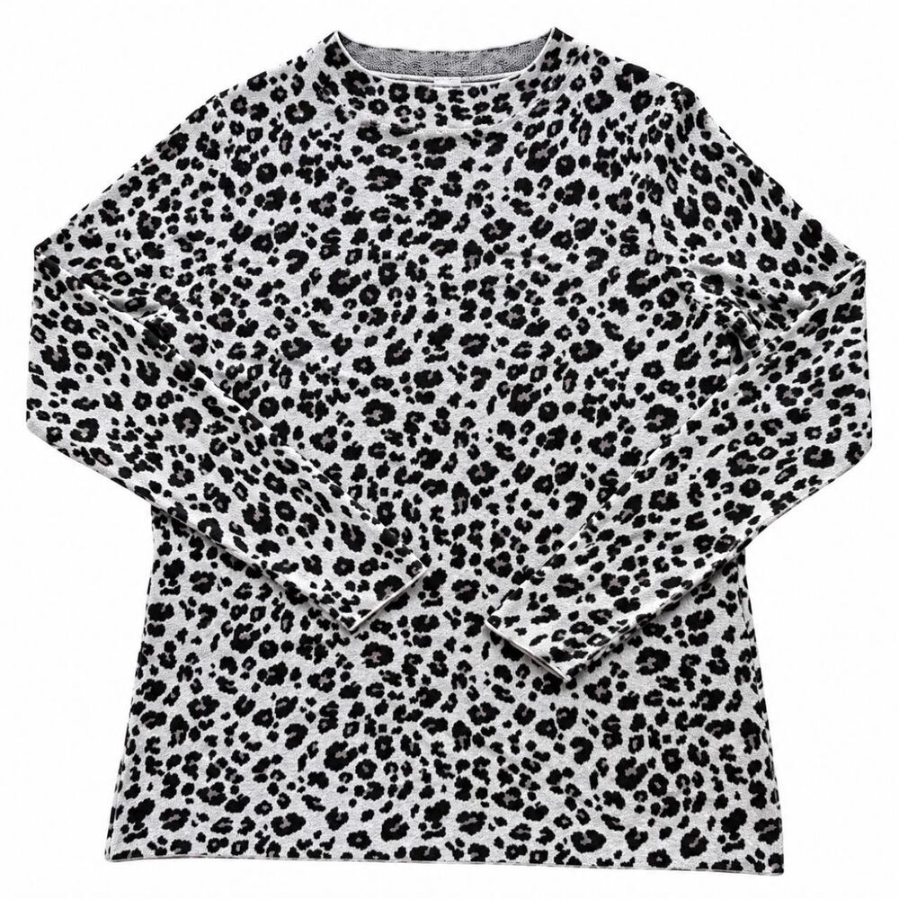 LOFT Leopard Print Cotton Knit Sweater Womens Medium Creckneck Animal Print